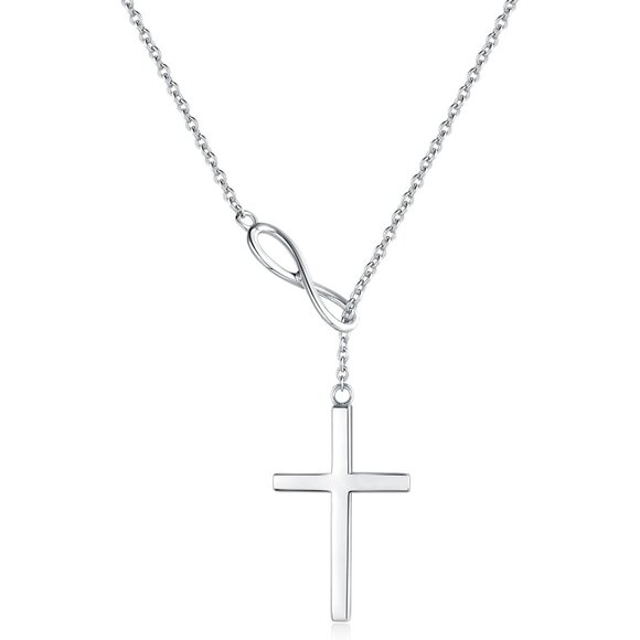 White Gold Plated 925 Sterling Silver High Polished Infinity Cross Pendant Laria